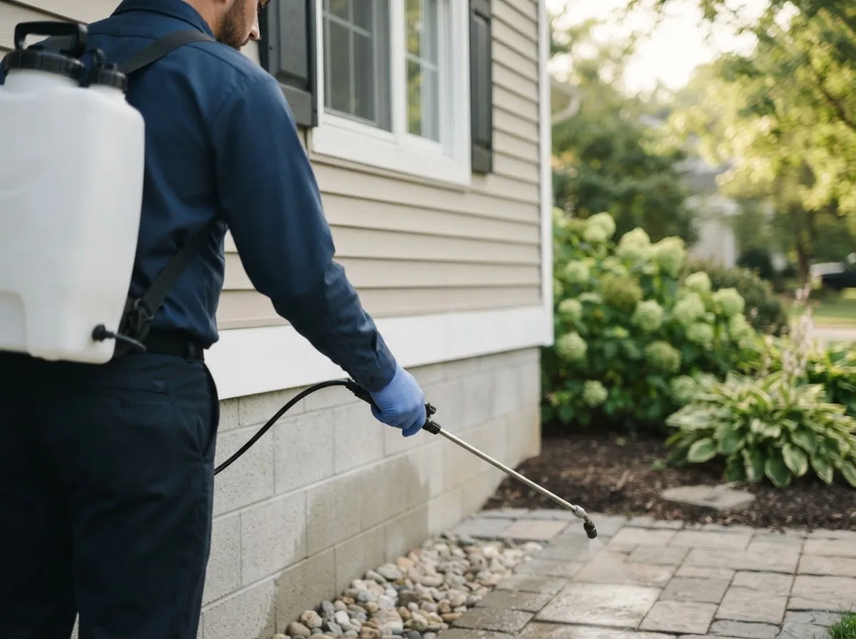 Pest control technician inspecting a home in Lynchburg, MO